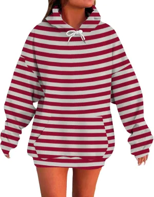 Striped Sweatshirts Women Long Sleeve Drawstring Athletic Hoodies Pullover Sweater Tops Preppy Clothes Fall Outfits