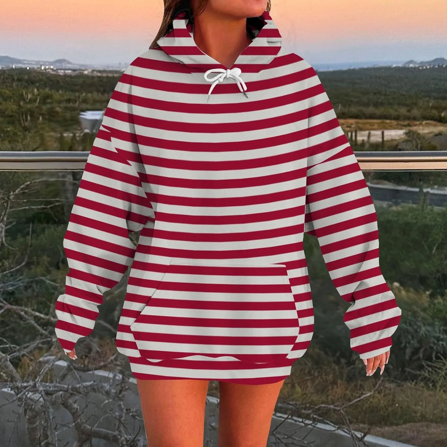 Striped Sweatshirts Women Long Sleeve Drawstring Athletic Hoodies Pullover Sweater Tops Preppy Clothes Fall Outfits