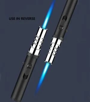 Strong Straight Jet Torch Cigar Lighter, Adjustable Flame Windproof Long Portable Gas Lighter for Stove, Jet Pen Gun BBQ Candle Metal Cigar Lighter Torch(Butane Gas Not Included) (Matte Black)