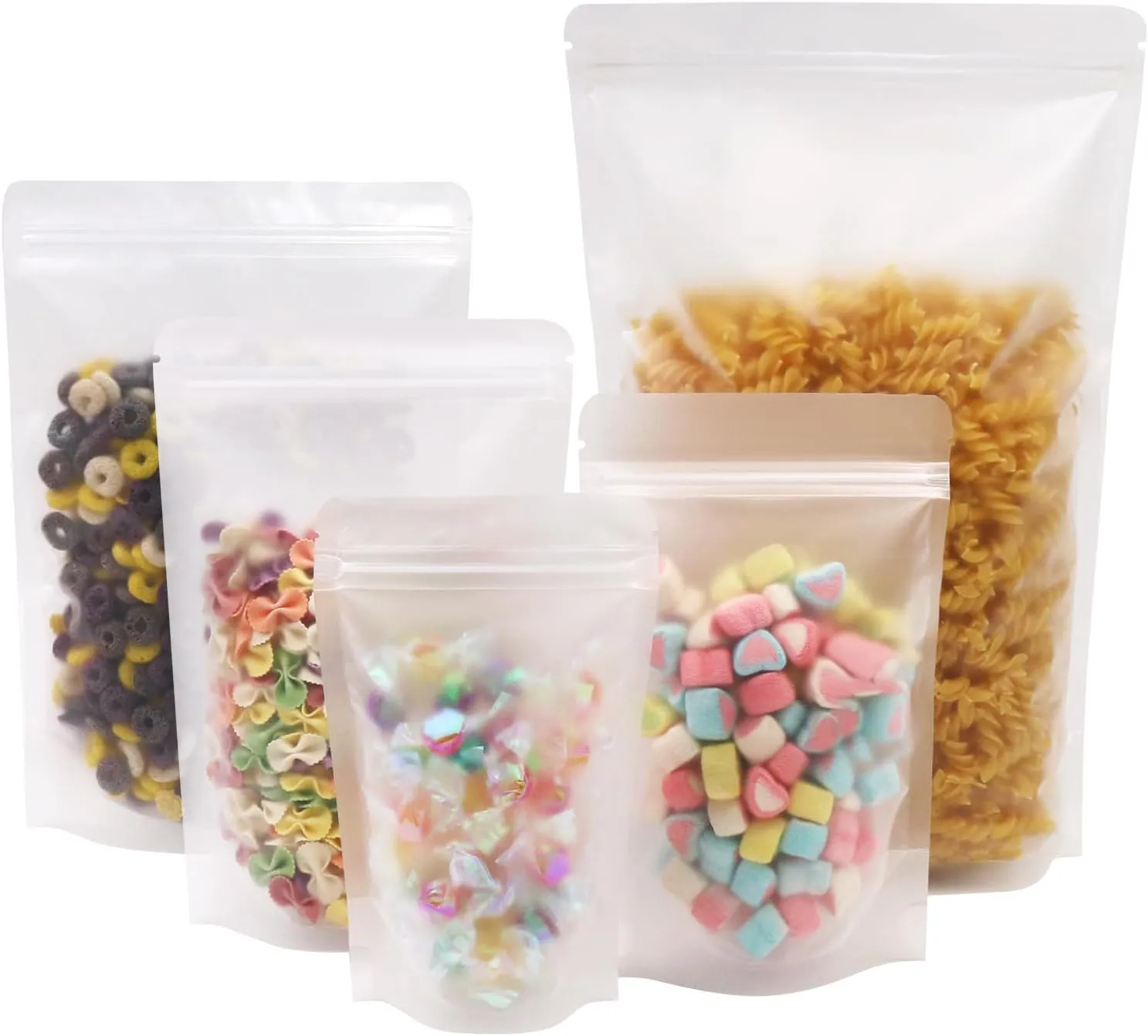 SumDirect 50Pcs 5x8 inches Matte Frosted (Not Clear) Zipper Resealable Stand Up Drink Bags,Snack Food Tea Packing Drinking Pouches - 5x8inches