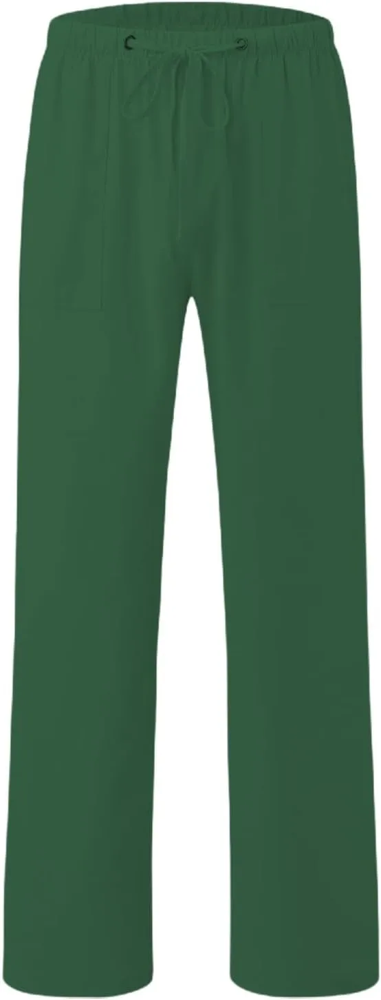 Summer Casual Linen Pants for Men Long Length Straight Leg Beach Plain Pant Trendy Outdoor Travel Trousers Pajamas