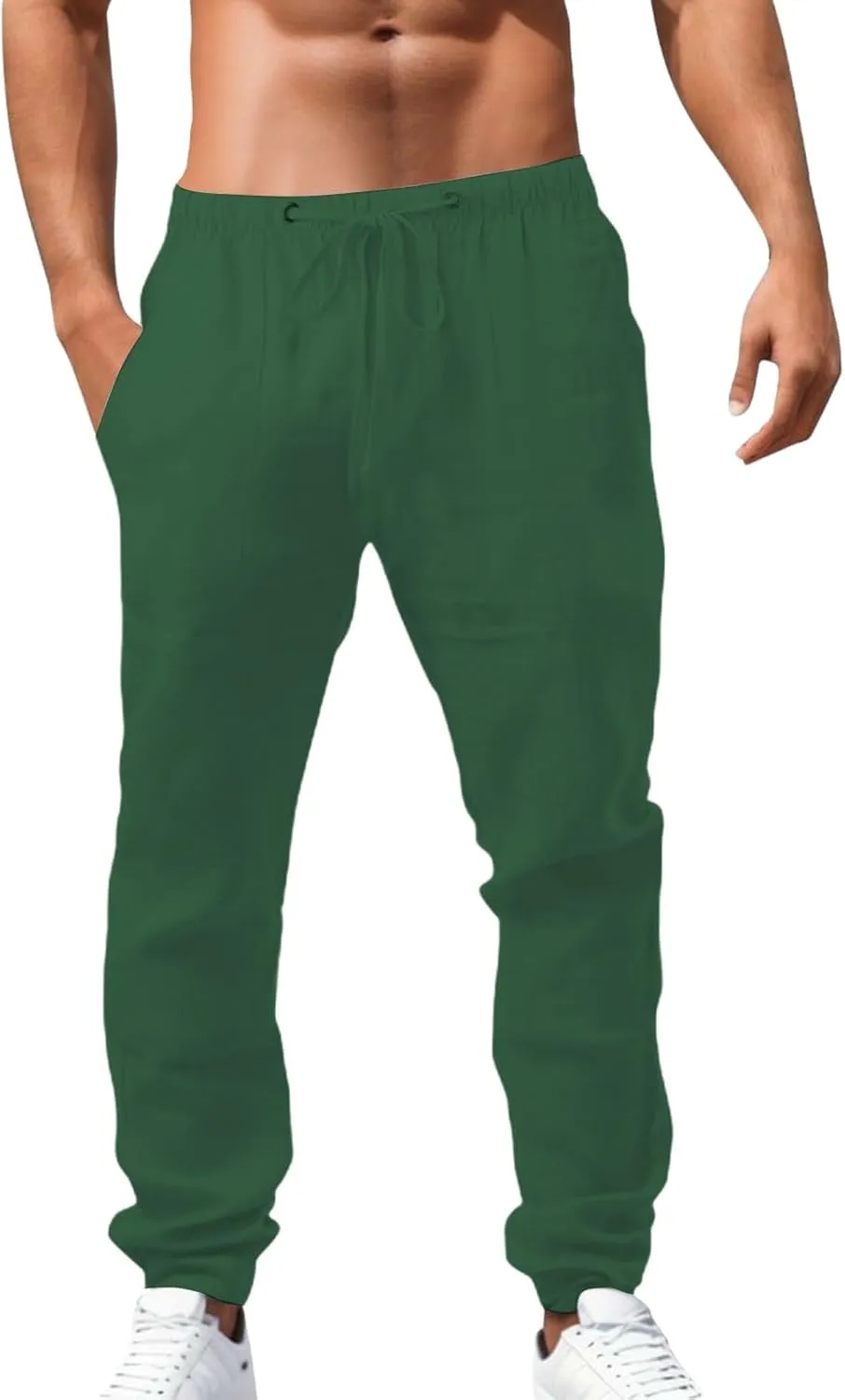 Summer Casual Linen Pants for Men Long Length Straight Leg Beach Plain Pant Trendy Outdoor Travel Trousers Pajamas