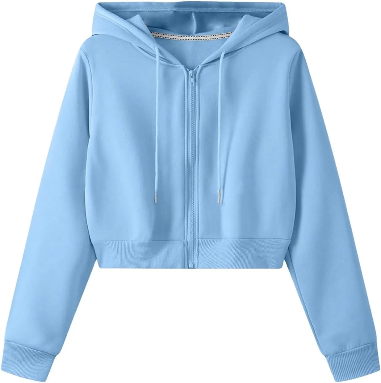 SweatyRocks Women's Long Sleeve Drawstring Full Zip Hooded Jacket Crop Sweatshirt