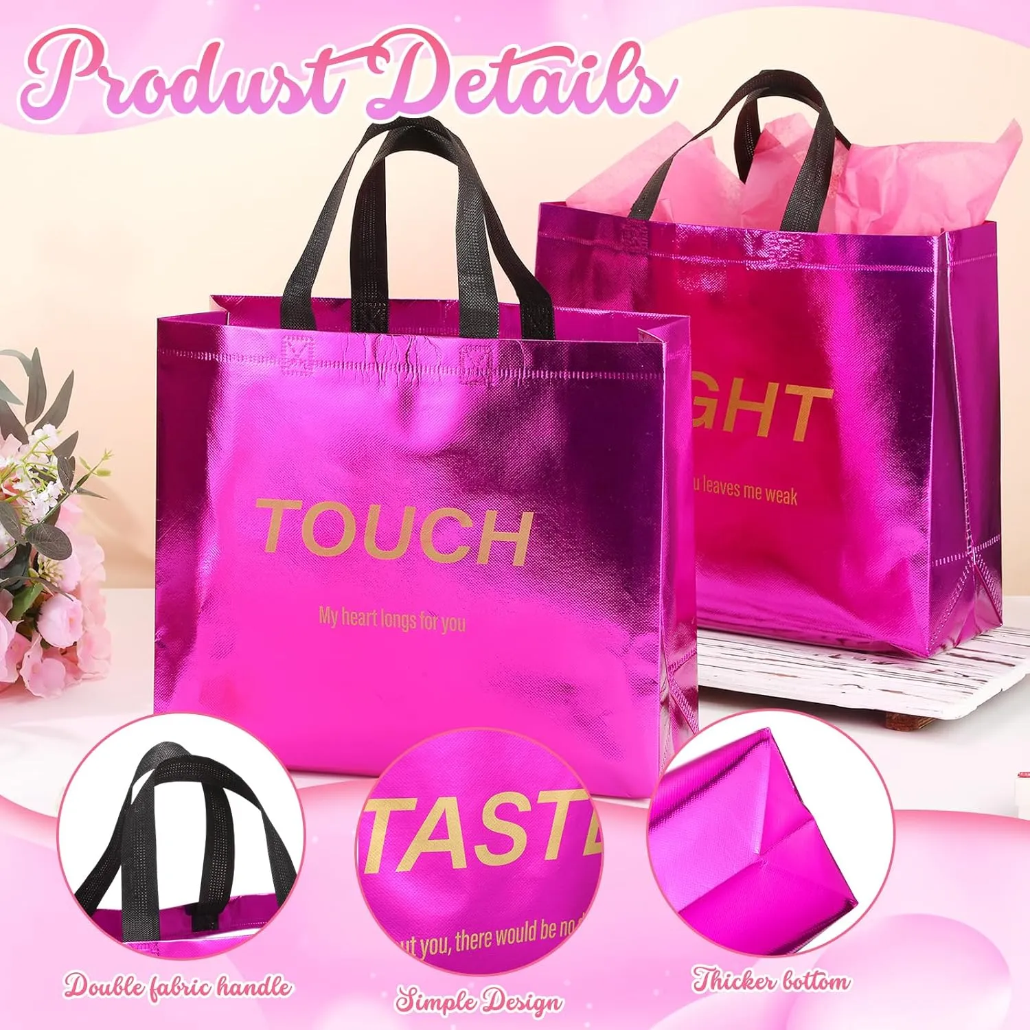 Sweetude 5 Senses Gift Bags for Him Her with Handles Tissue Paper for Mothers Fathers Day Wedding Anniversary Birthday Party(Pink)