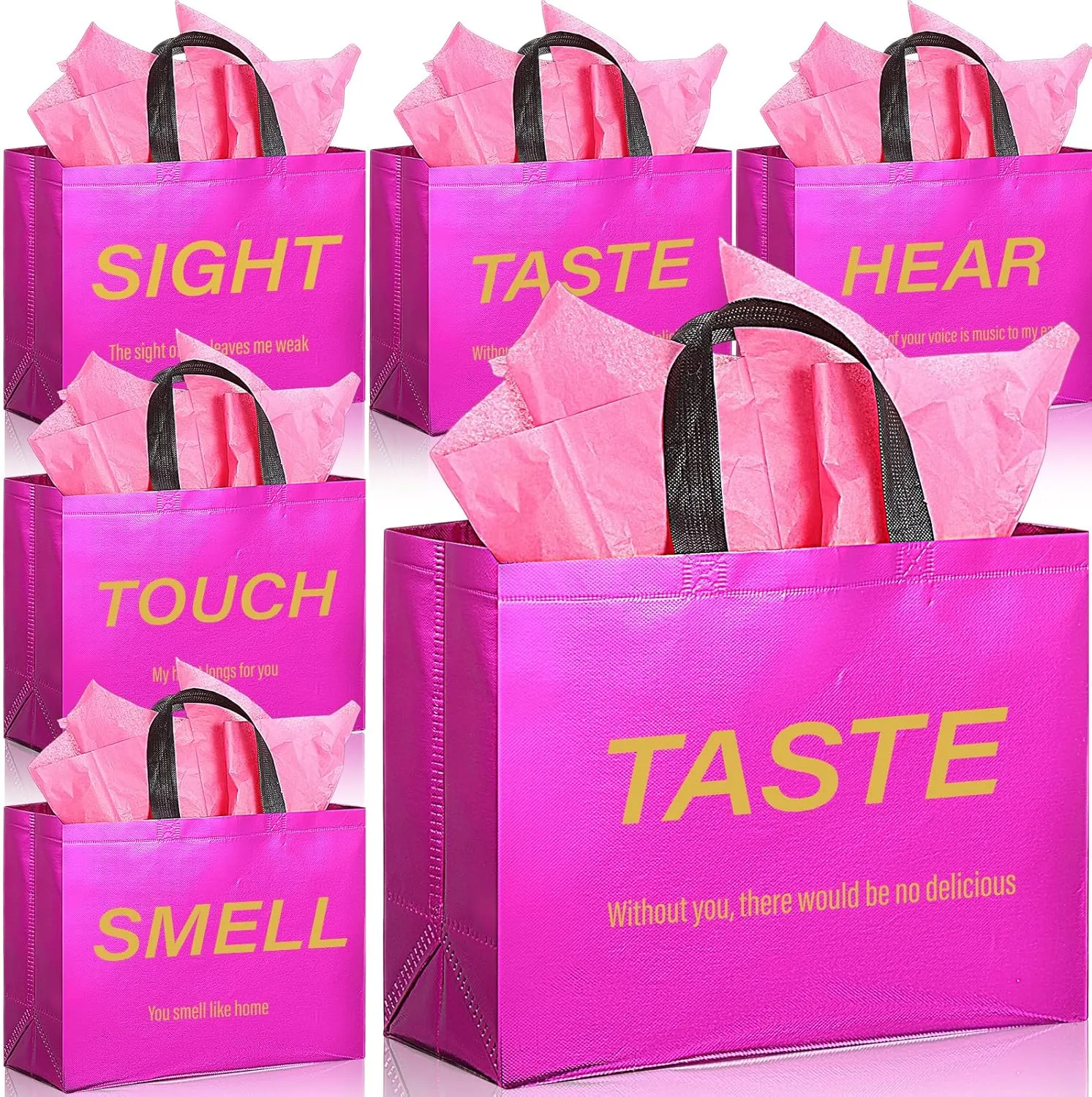 Sweetude 5 Senses Gift Bags for Him Her with Handles Tissue Paper for Mothers Fathers Day Wedding Anniversary Birthday Party(Pink)
