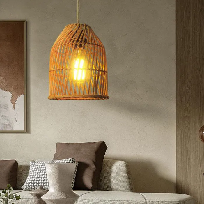 Taavita Rattan Weaving Dome Column 1-Light Pendant Lamp