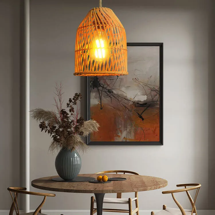 Taavita Rattan Weaving Dome Column 1-Light Pendant Lamp
