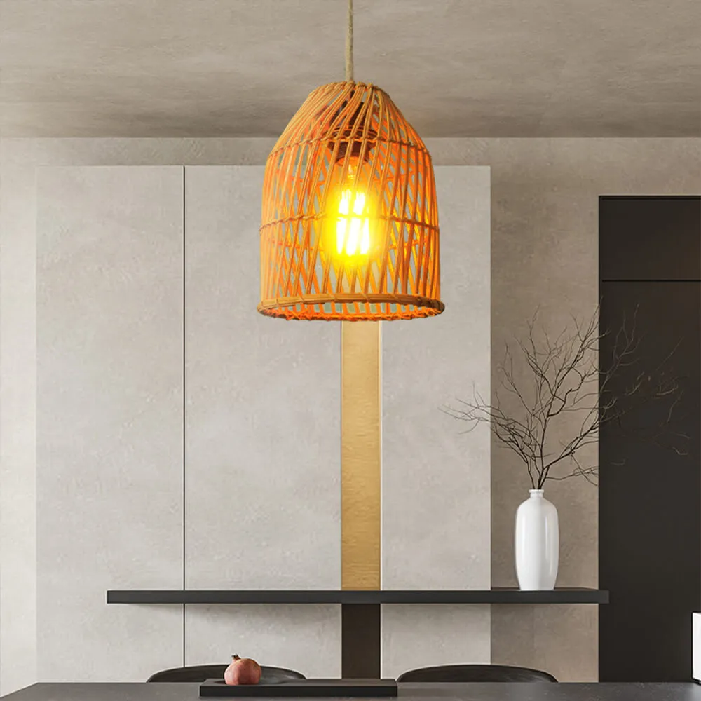 Taavita Rattan Weaving Dome Column 1-Light Pendant Lamp