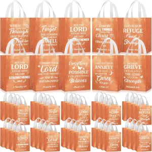 Talltalk 50 Pcs Christian Gift Bag Bulk Reusable Bible Verse Bag Religious Church Non Woven Tote for Easter Sunday School Mothers Fathers Day Gift(Rose Gold)