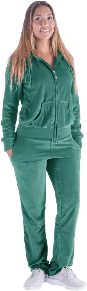 TanBridge Women's 2 Piece Solid Velvet Tracksuit Set Full Zip-up Hooded Sweatshirts & Pants Set