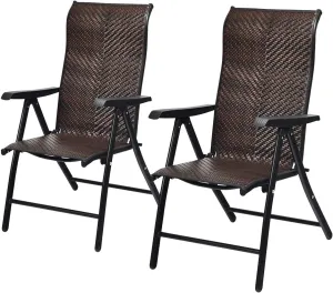 Tangkula 2 Piece Patio Rattan Folding Reclining Chair, Outdoor Wicker Portable Camping Chair with Widened Armrest, Foldable Chair with Adjustable High Backrest for Garden Balcony Outdoor & Indoor (2)