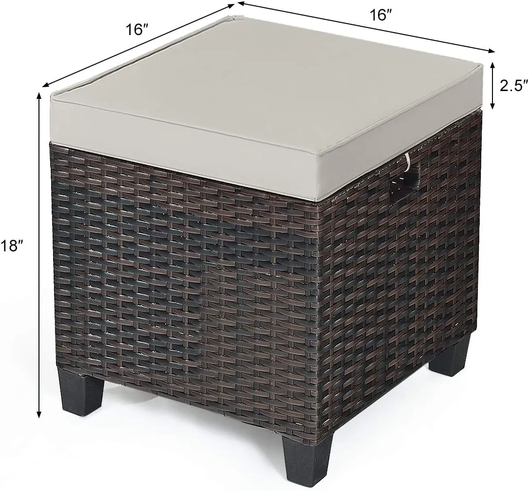 Tangkula 2 Pieces Outdoor Patio Ottoman, All Weather Rattan Wicker Ottoman Seat, Patio Rattan Furniture, Outdoor Footstool Footrest Seat w/Removable Cushions