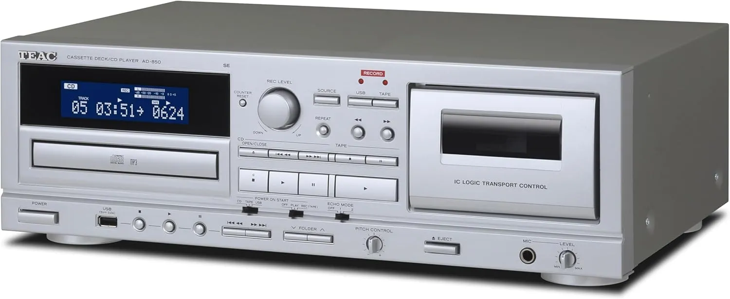 TEAC AD-850-SE Cassette Deck & CD Player with Microphone Input & Digital Recording (Silver)