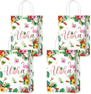 Teling 24 Pcs Hawaiian Aloha Gift Bags Tiki Luau Goodie Candy Treat Bags with Handles Tropical Themed Favors Summer Festival Party Supplies(Rose Gold)