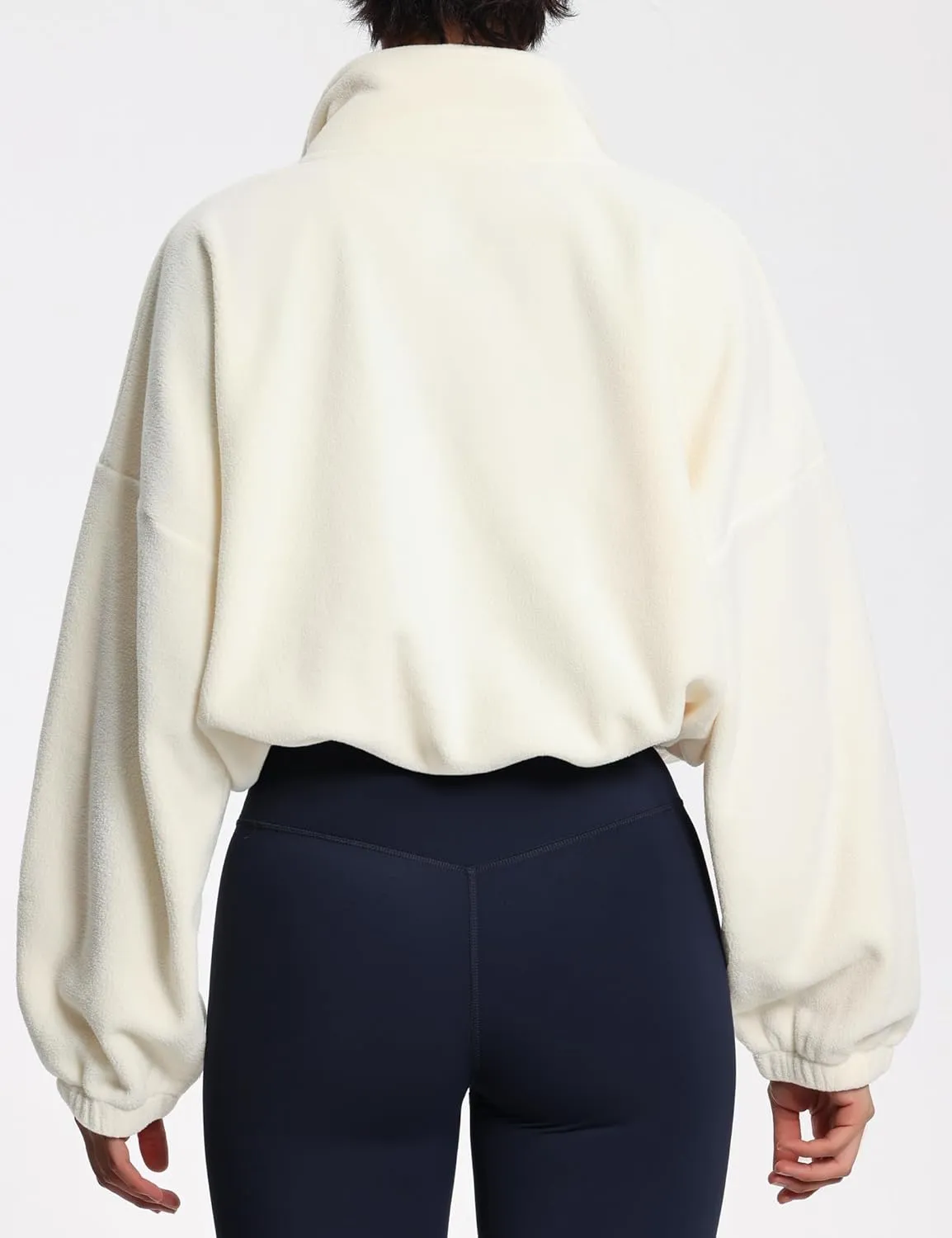 THE GYM PEOPLE Women’s Half Zip Crop Pullover Sweatshirt Fleece Stand Collar Workout Tops with Pockets Drawstring Hem