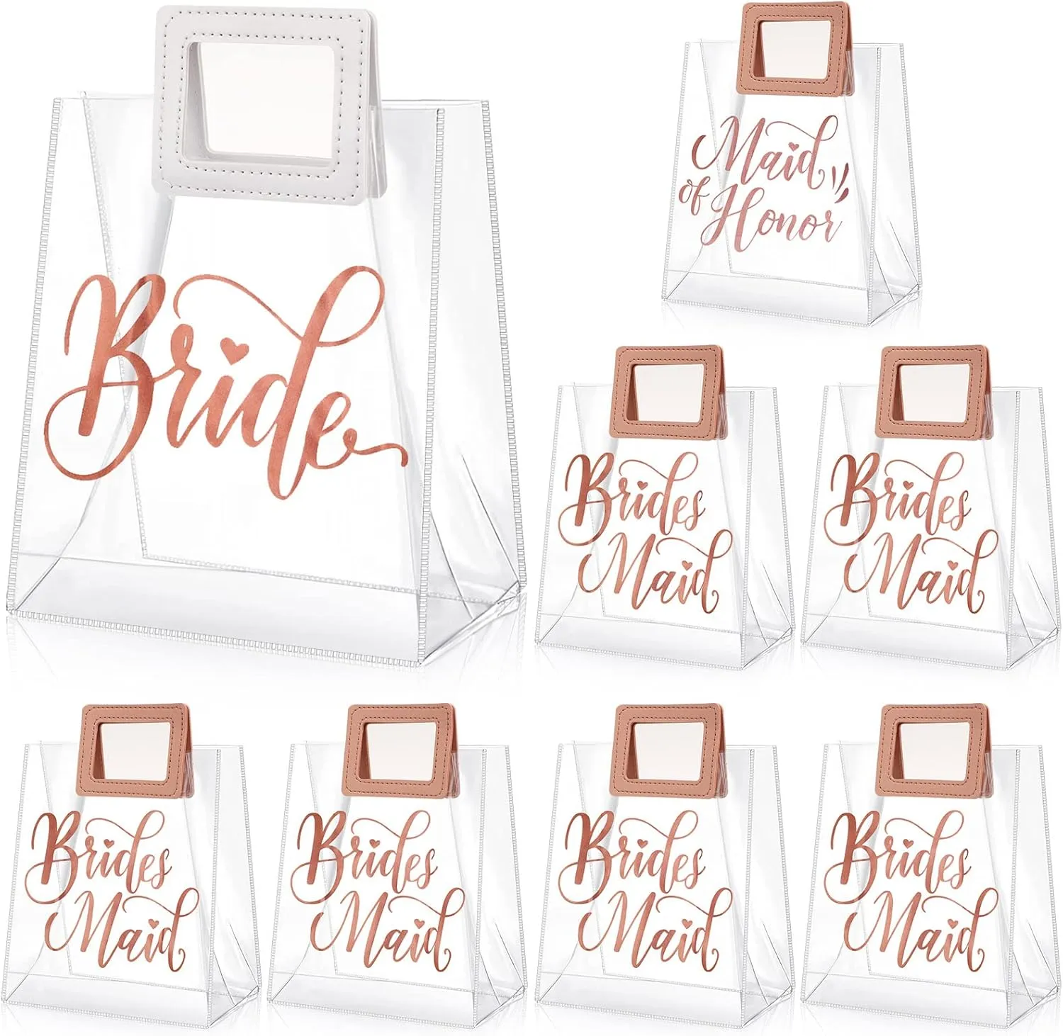 Thenshop 8 Pcs Bridesmaid Gift Bags Wedding Clear Gift Bags with Handle, 1 Maid of Honor, 6 Bridesmaid, 1 Bride for Bachelorette Party, Bridal Shower