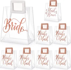 Thenshop 8 Pcs Bridesmaid Gift Bags Wedding Clear Gift Bags with Handle, 1 Maid of Honor, 6 Bridesmaid, 1 Bride for Bachelorette Party, Bridal Shower