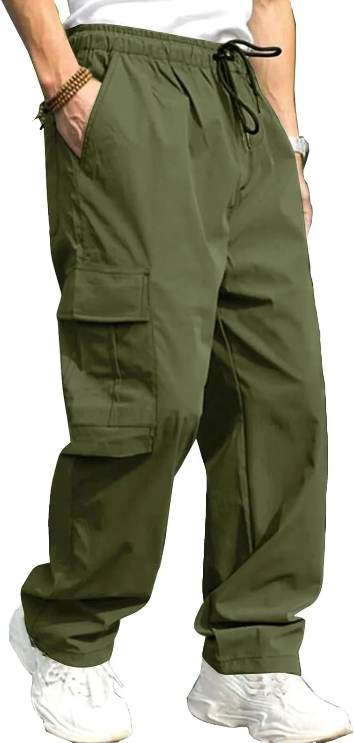 THWEI Mens Cargo Pants Casual Baggy Drawstring Loose Fit Hip Hop Pants with Pockets