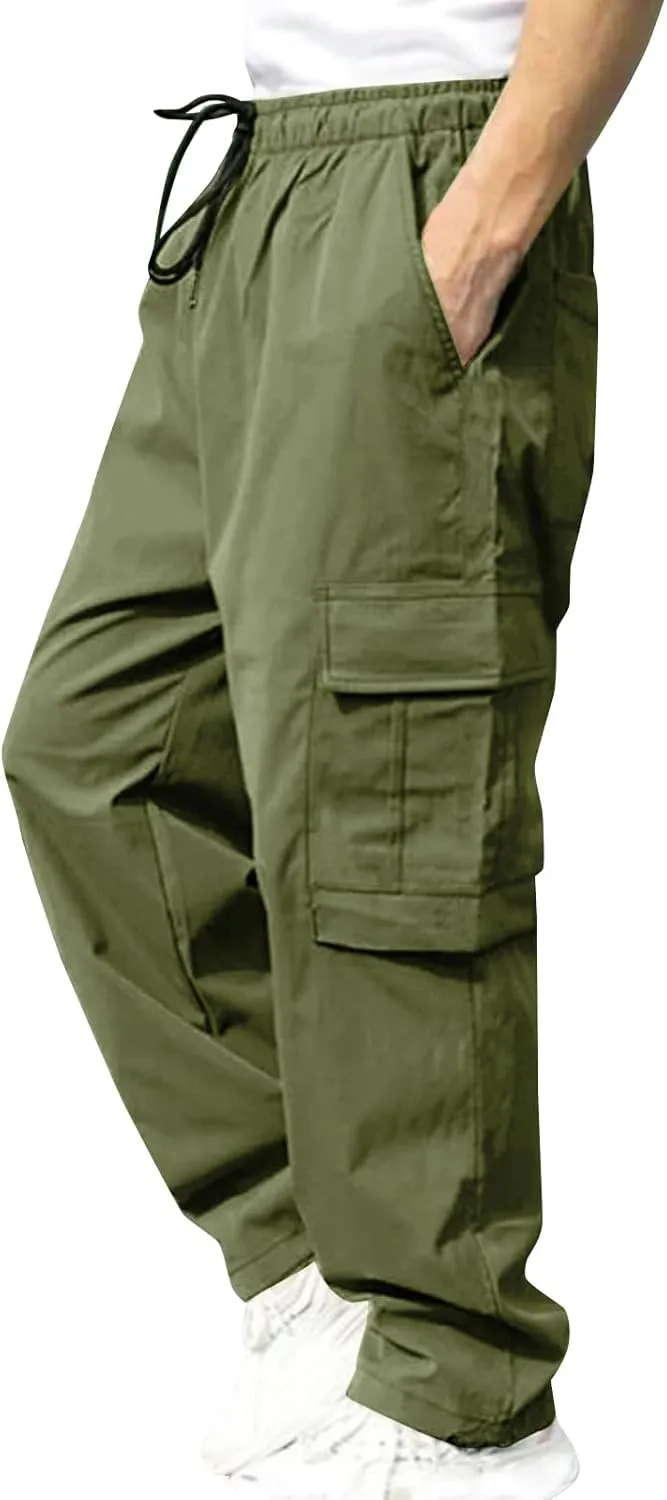 THWEI Mens Cargo Pants Casual Baggy Drawstring Loose Fit Hip Hop Pants with Pockets