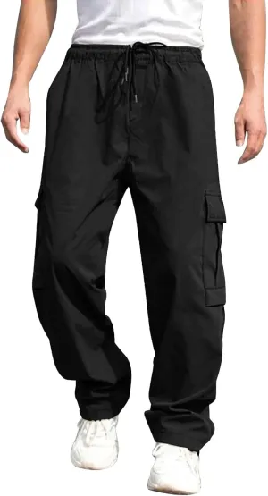 THWEI Mens Cargo Pants Casual Baggy Drawstring Loose Fit Hip Hop Pants with Pockets