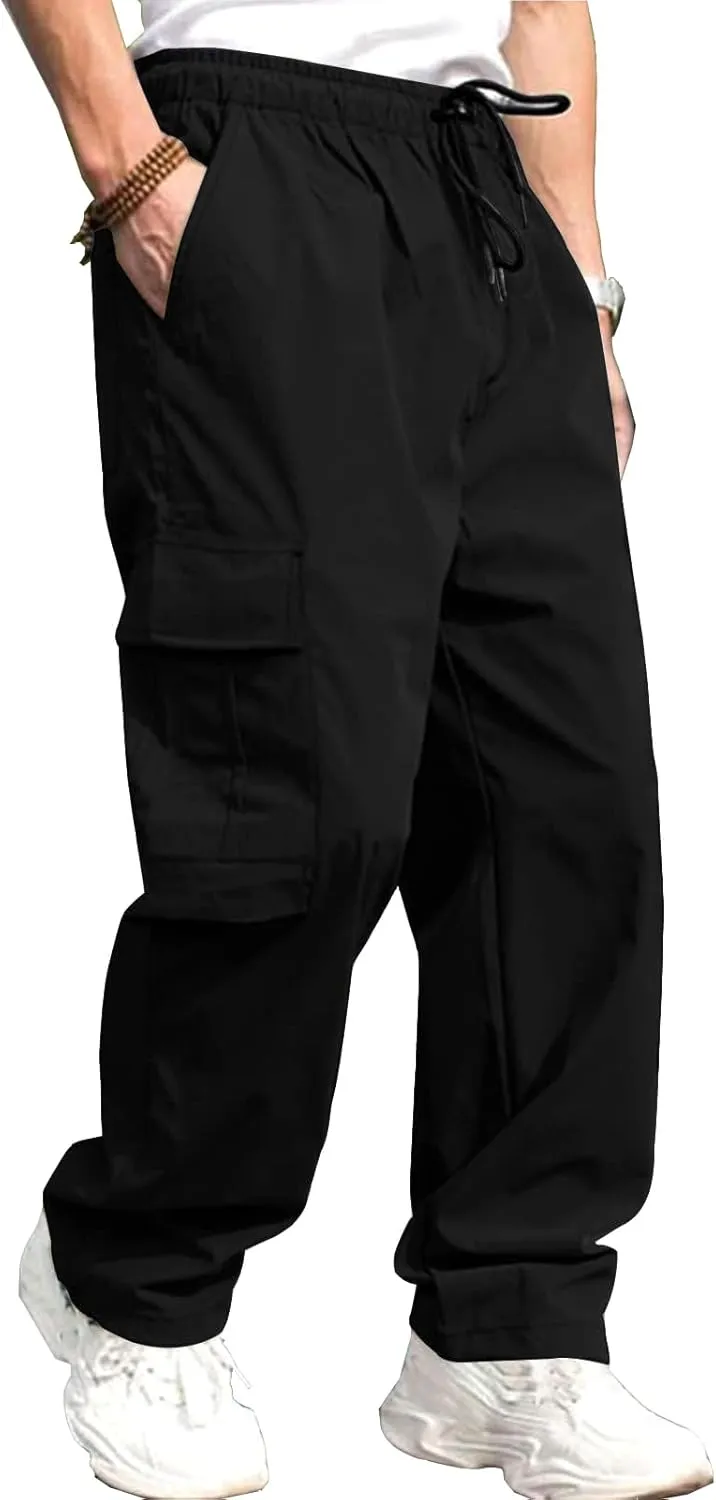 THWEI Mens Cargo Pants Casual Baggy Drawstring Loose Fit Hip Hop Pants with Pockets