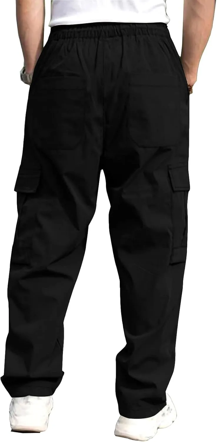 THWEI Mens Cargo Pants Casual Baggy Drawstring Loose Fit Hip Hop Pants with Pockets
