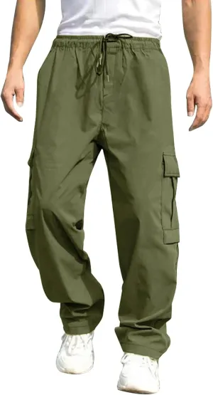 THWEI Mens Cargo Pants Casual Baggy Drawstring Loose Fit Hip Hop Pants with Pockets