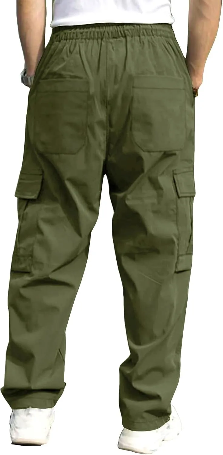 THWEI Mens Cargo Pants Casual Baggy Drawstring Loose Fit Hip Hop Pants with Pockets