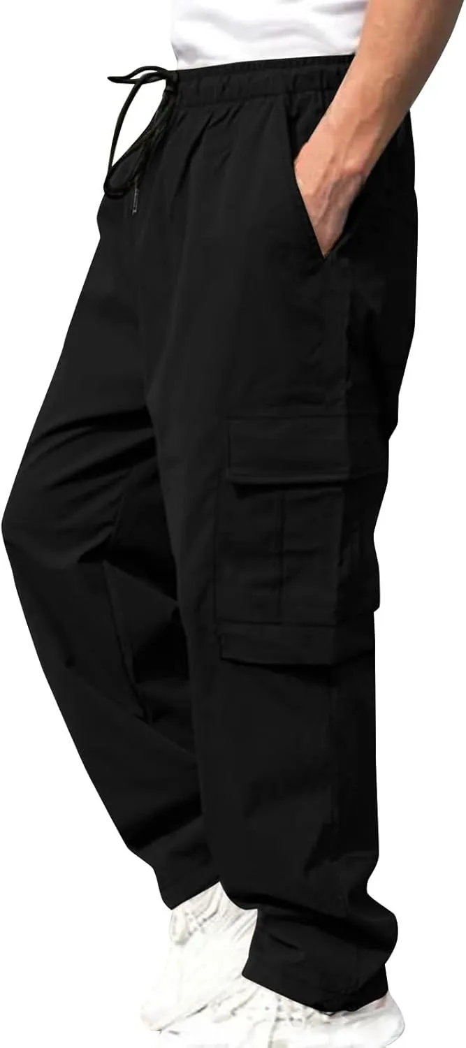 THWEI Mens Cargo Pants Casual Baggy Drawstring Loose Fit Hip Hop Pants with Pockets
