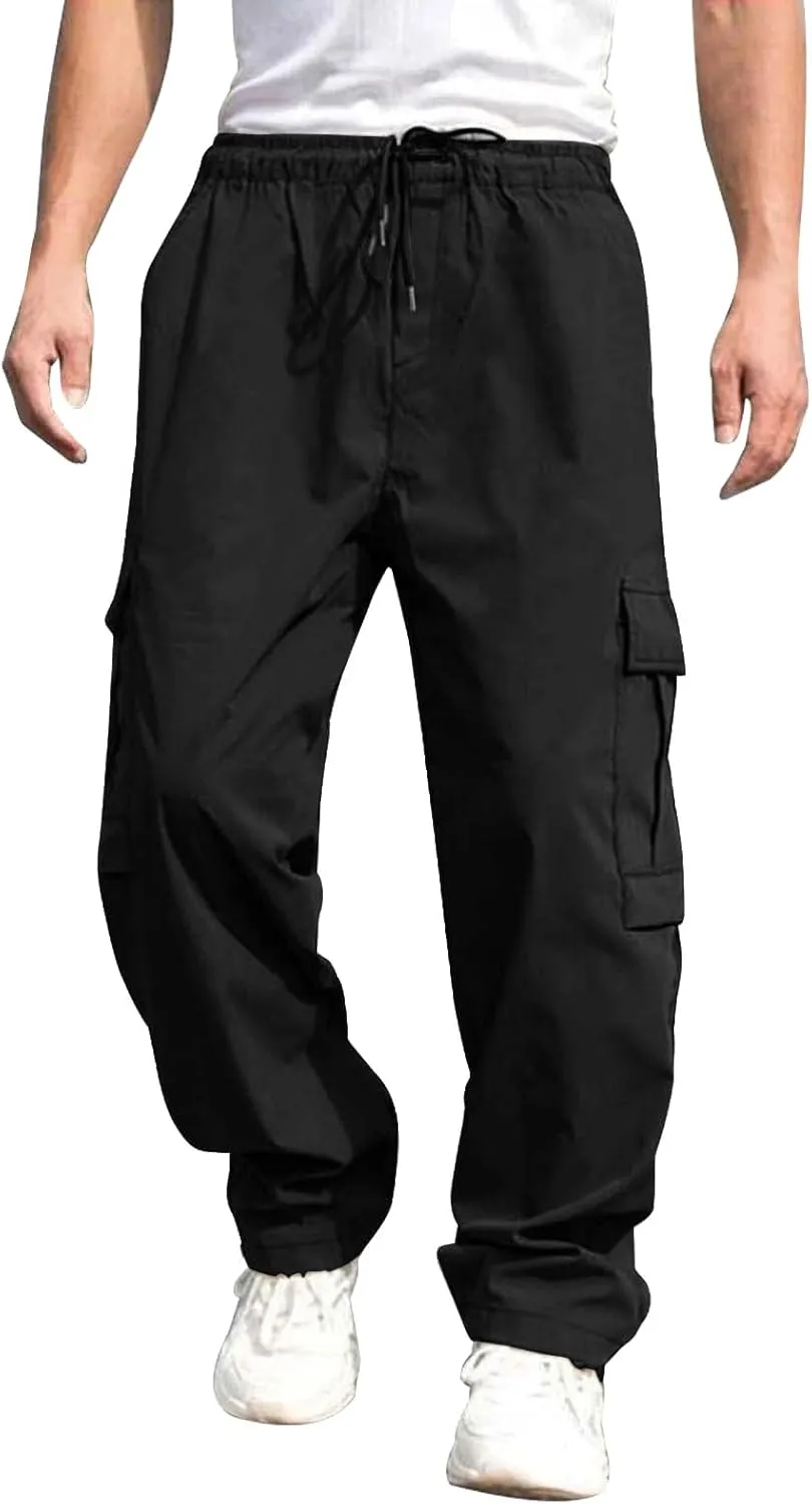 THWEI Mens Cargo Pants Casual Baggy Drawstring Loose Fit Hip Hop Pants with Pockets