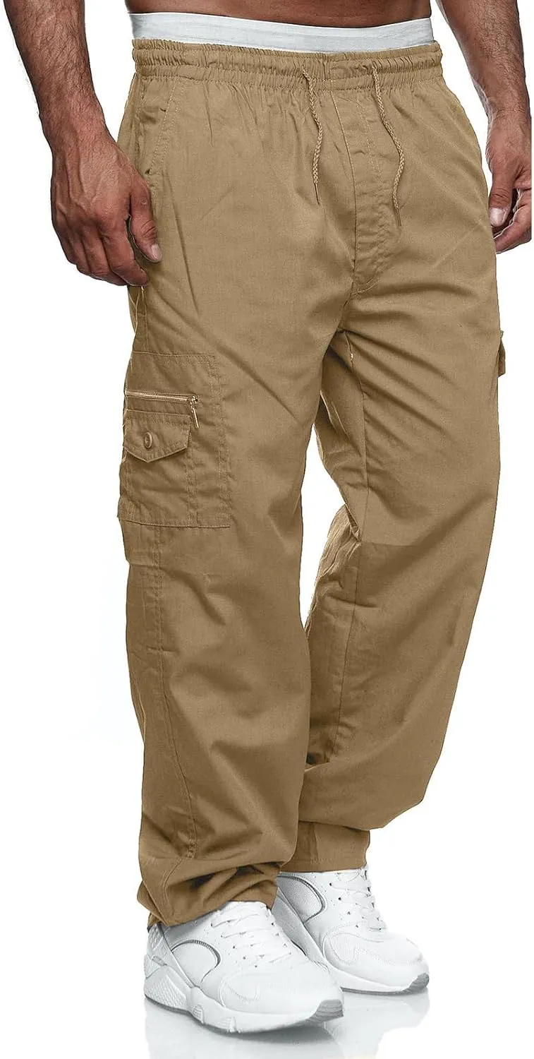 THWEI Mens Cargo Pants Casual Drawstring Athletic Jogger Sports Outdoor Trousers