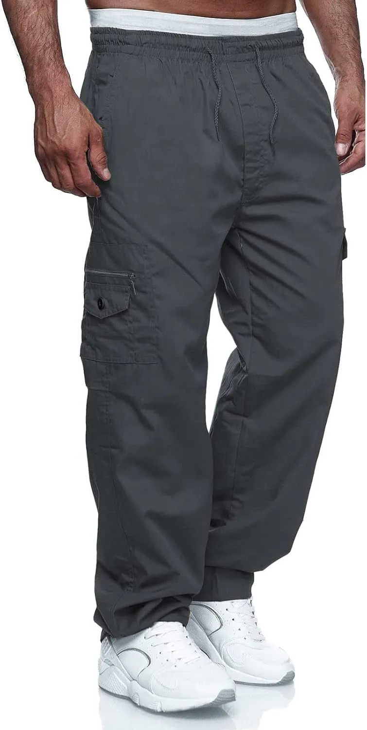 THWEI Mens Cargo Pants Casual Drawstring Athletic Jogger Sports Outdoor Trousers