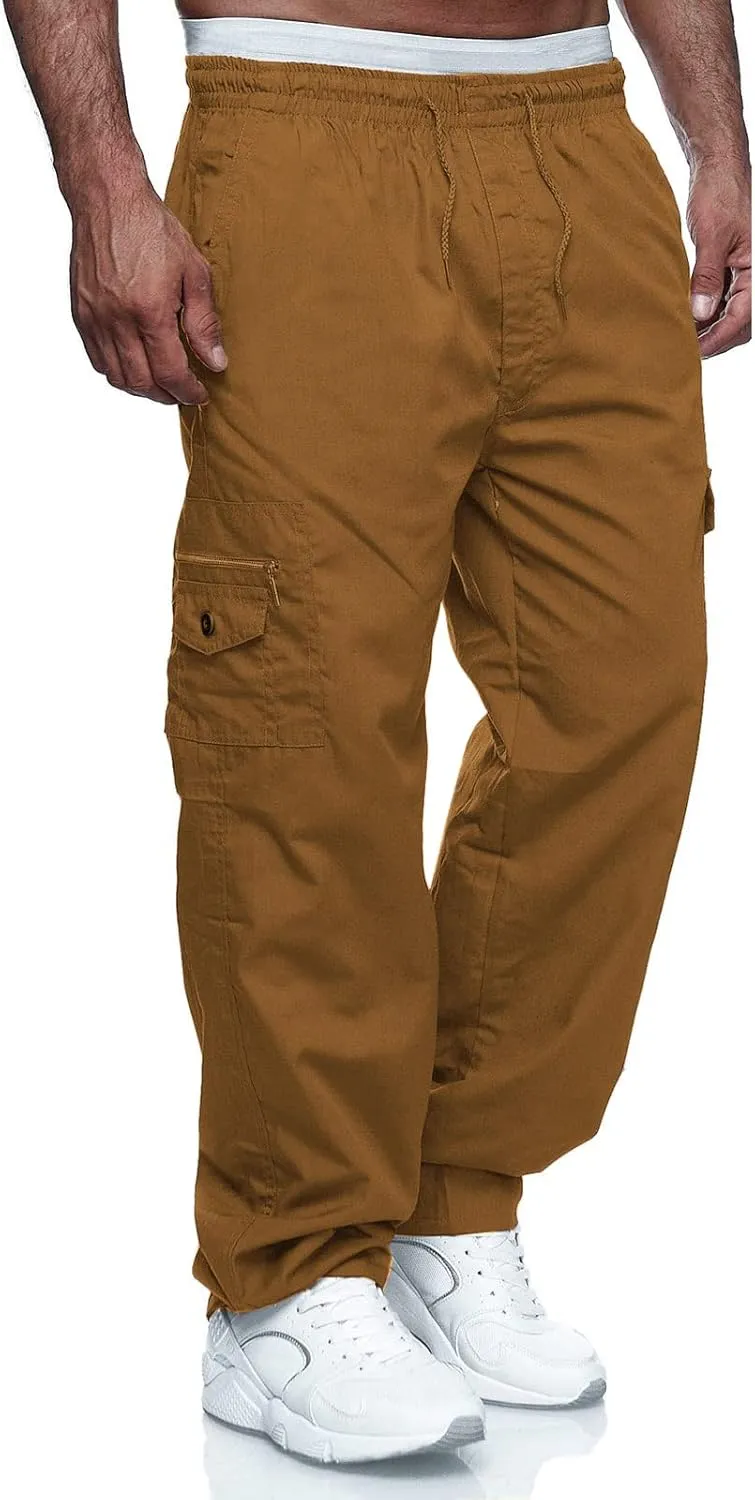 THWEI Mens Cargo Pants Casual Drawstring Athletic Jogger Sports Outdoor Trousers