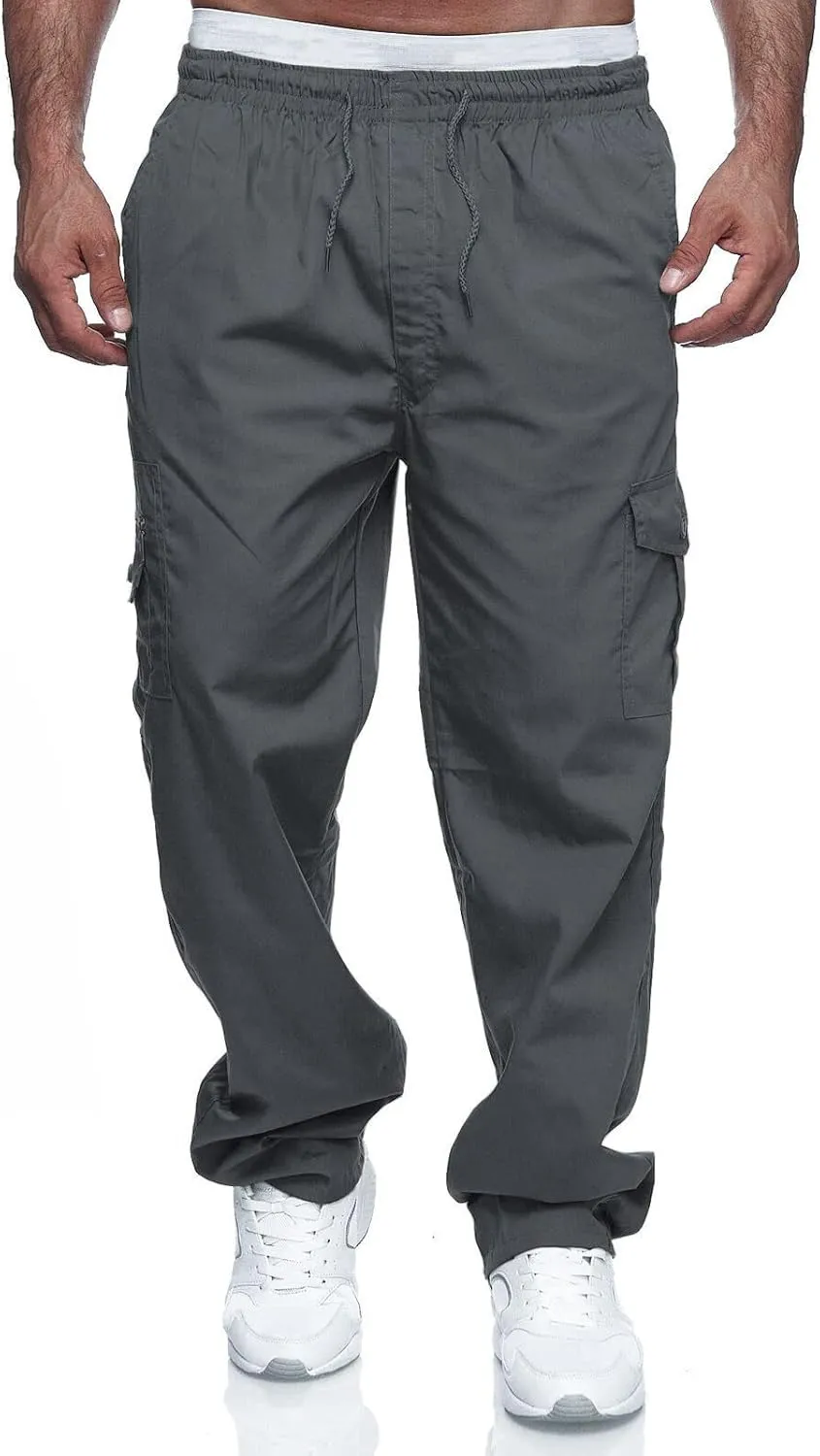 THWEI Mens Cargo Pants Casual Drawstring Athletic Jogger Sports Outdoor Trousers
