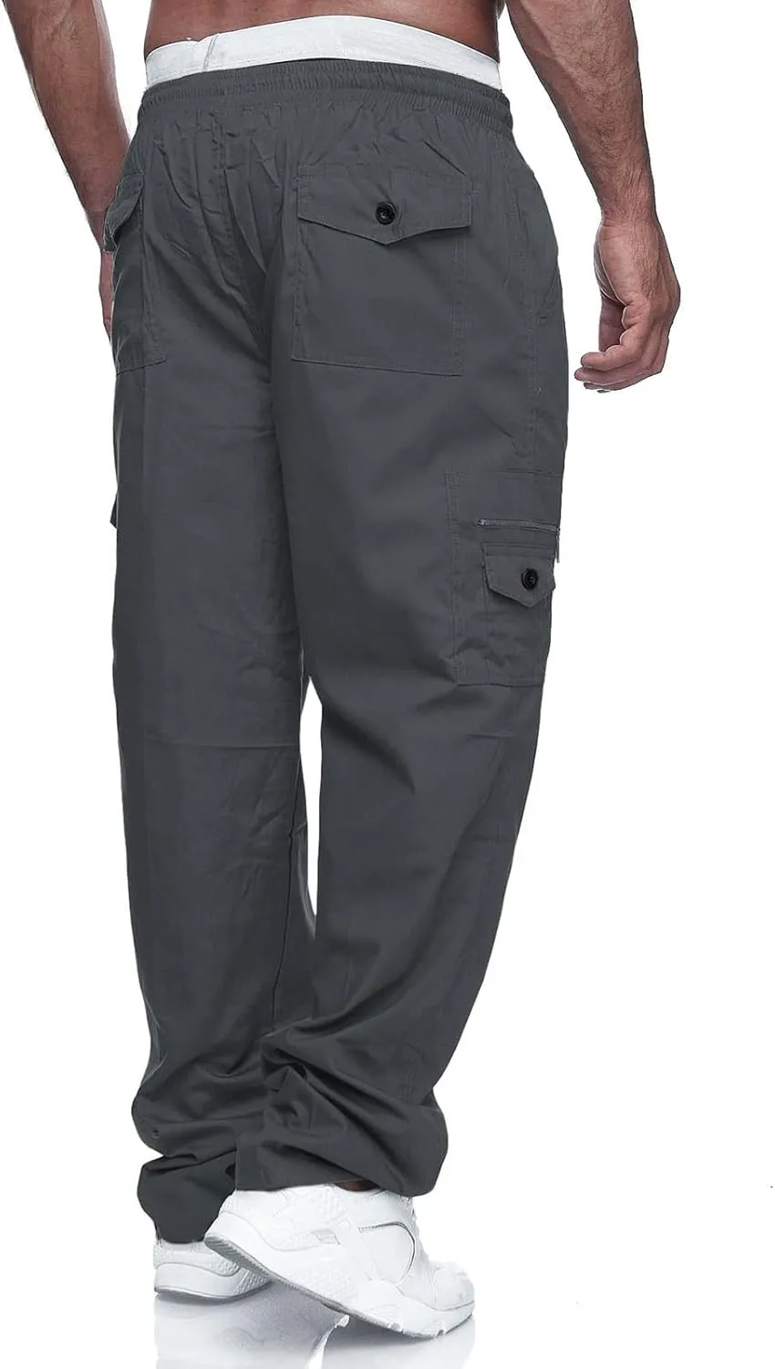 THWEI Mens Cargo Pants Casual Drawstring Athletic Jogger Sports Outdoor Trousers
