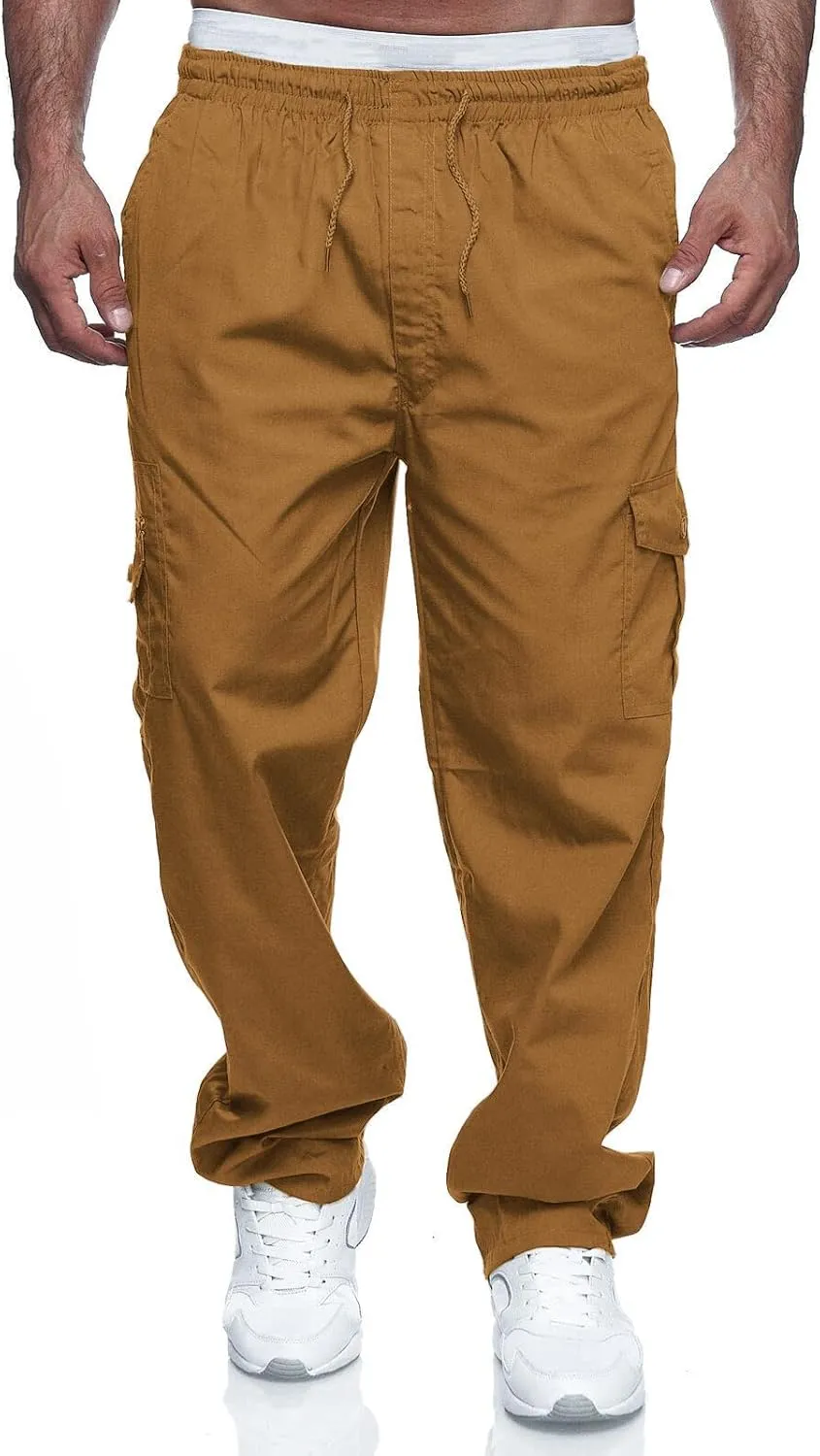 THWEI Mens Cargo Pants Casual Drawstring Athletic Jogger Sports Outdoor Trousers