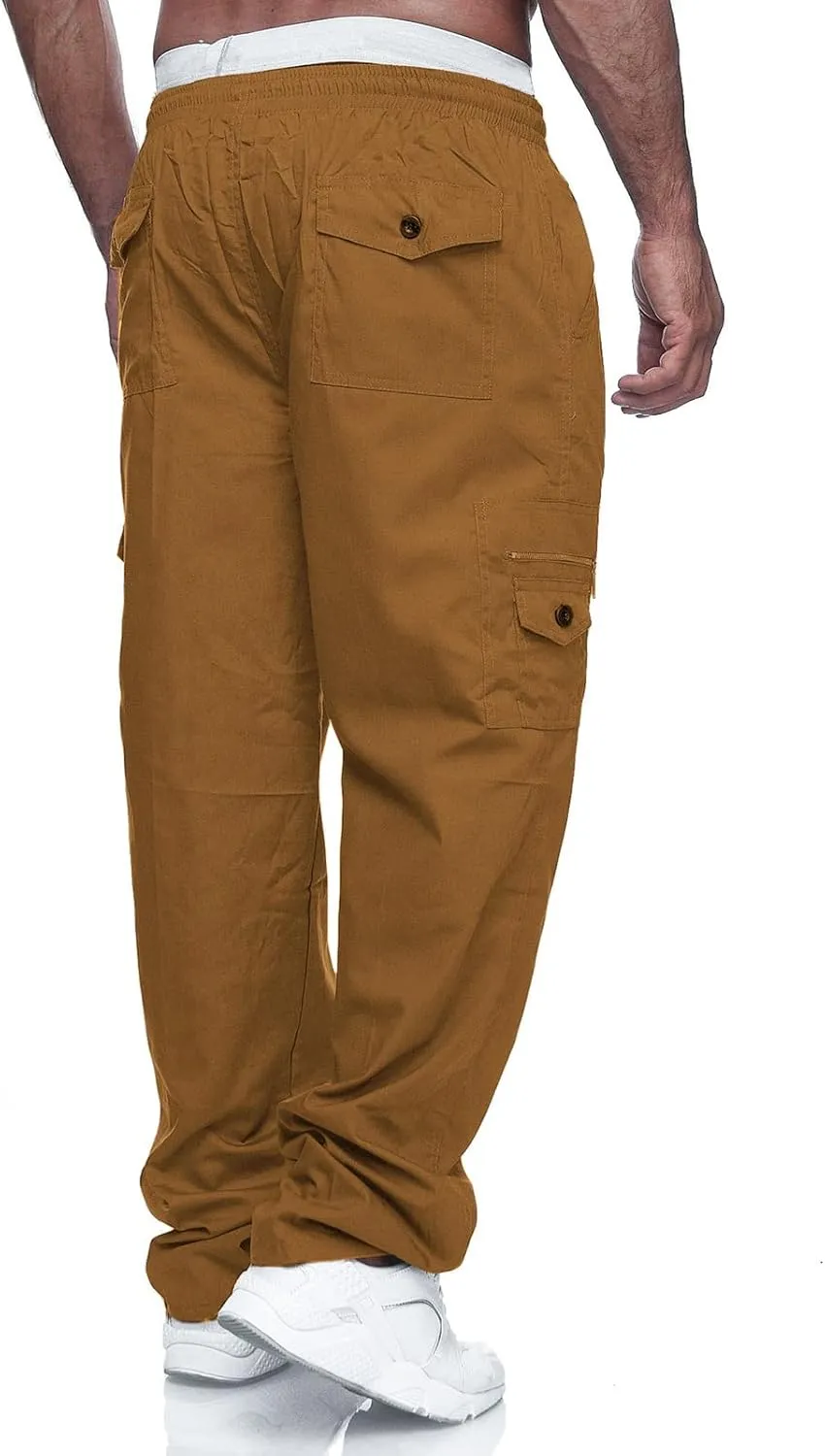 THWEI Mens Cargo Pants Casual Drawstring Athletic Jogger Sports Outdoor Trousers