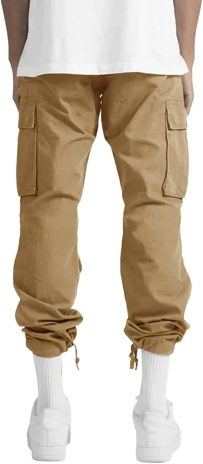 THWEI Mens Cargo Pants Casual Joggers Athletic Pants Cotton Loose Straight Sweatpants
