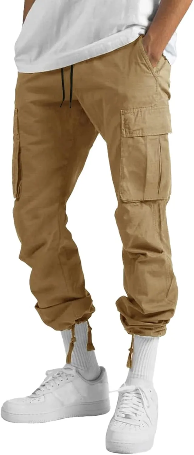 THWEI Mens Cargo Pants Casual Joggers Athletic Pants Cotton Loose Straight Sweatpants