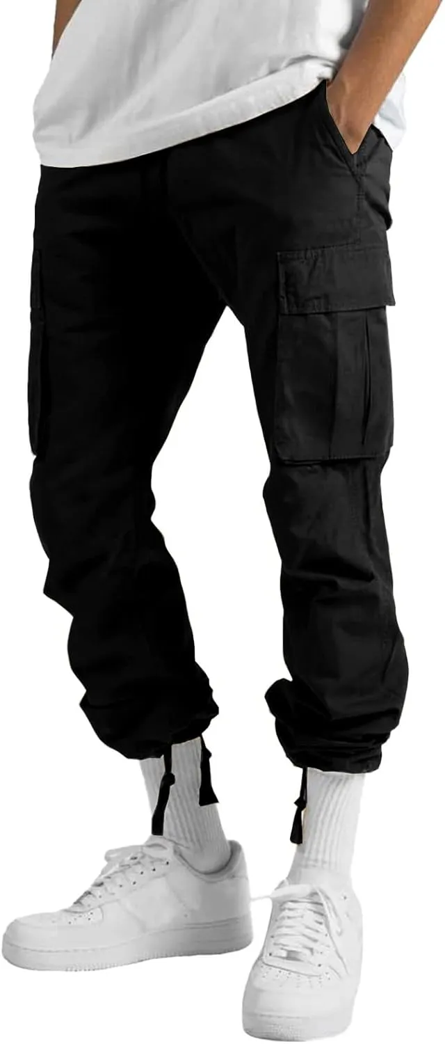 THWEI Mens Cargo Pants Casual Joggers Athletic Pants Cotton Loose Straight Sweatpants