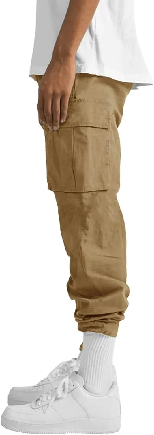THWEI Mens Cargo Pants Casual Joggers Athletic Pants Cotton Loose Straight Sweatpants
