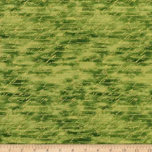 Timeless Treasures Metallic Gilded Rose Script Fabric, Green