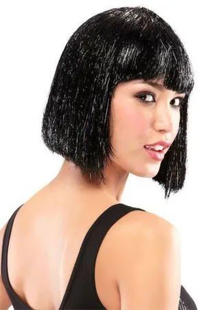Tinsel Town Color Metallic Black - Jon Renau Illusions Costume Wig 9" Chin Length Bob Nightclub Celebration Blunt Bangs Party Synthetic Fancy Dress 3.6 oz Bundle MaxWigs Hairloss Booklet