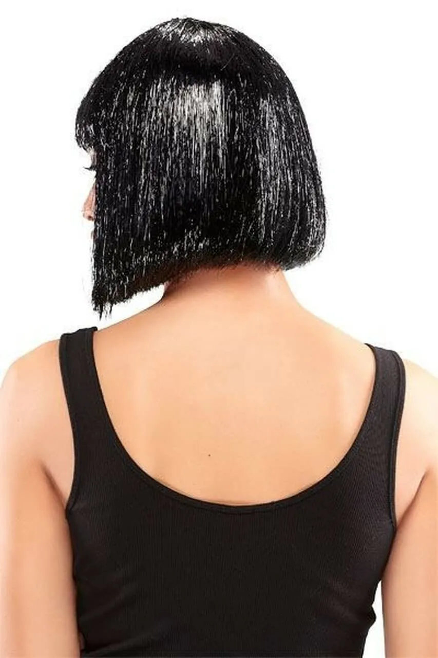 Tinsel Town Color Metallic Black - Jon Renau Illusions Costume Wig 9" Chin Length Bob Nightclub Celebration Blunt Bangs Party Synthetic Fancy Dress 3.6 oz Bundle MaxWigs Hairloss Booklet