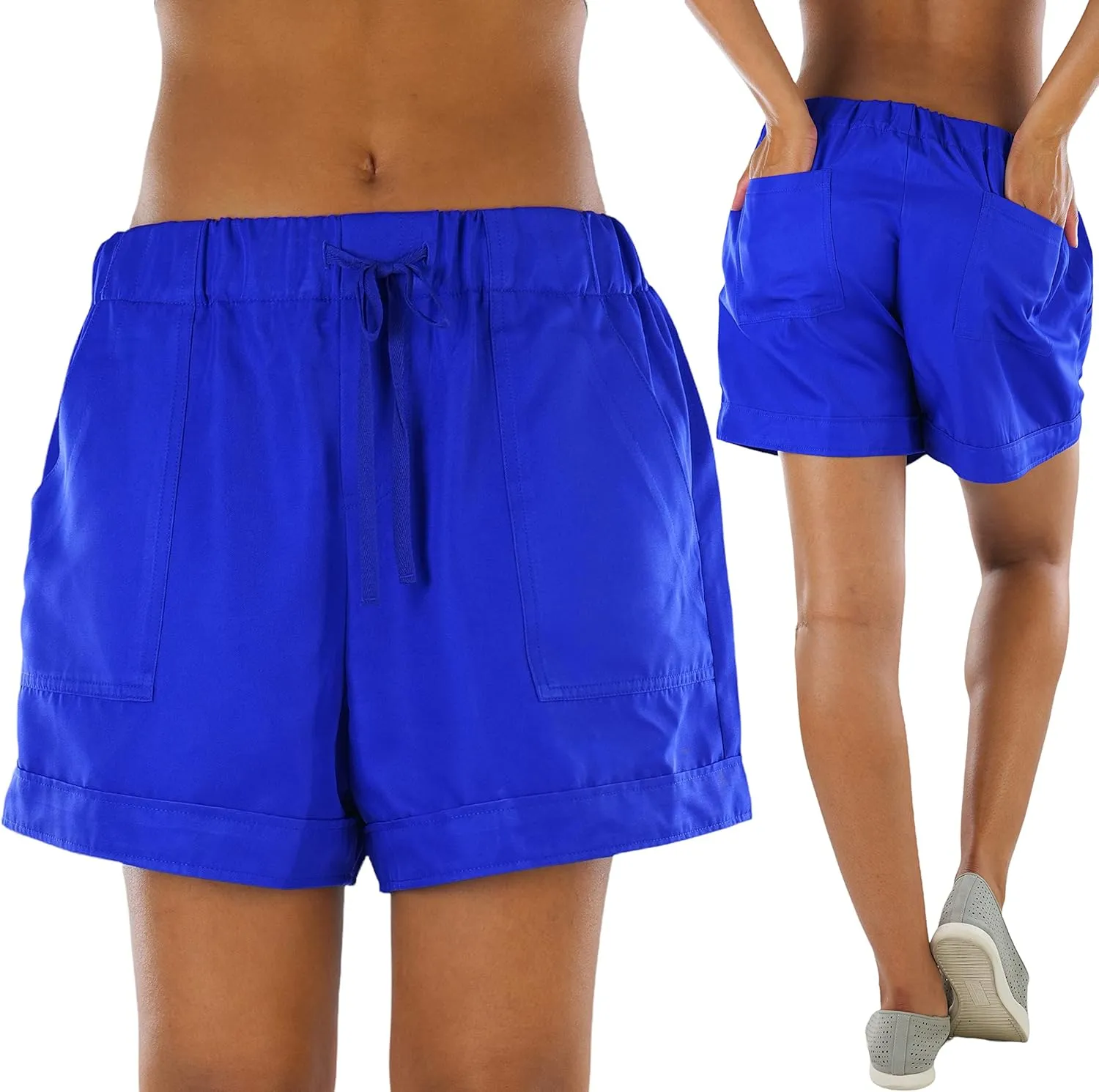 ToBeInStyle Women's Solid and Multi-Stripe Woven Paperbag Shorts