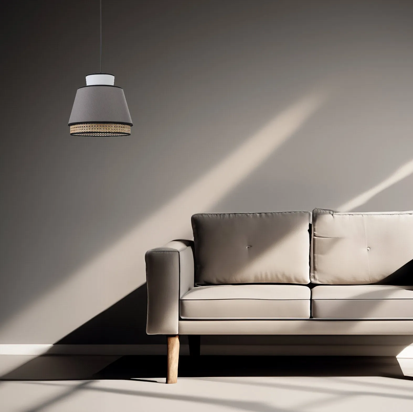 Tomislava Rattan Pendant Light in White, Grey & Natural Shade