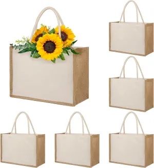 TopTie 6 PCS Large Jute Tote Bags Burlap Bridesmaid Bags Beach Bag Reusable Grocery Bags