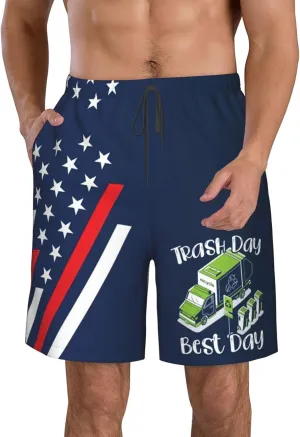 Trash Day Best Day Waste Management Garbage Truck Men Swim Trunks Long Quick Dry Mens Boardshorts Mens Bathing Suits