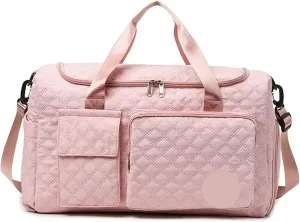 Travel Bag Solid color women's travel bag with simple zipper and multiple pockets(Peach pollen)