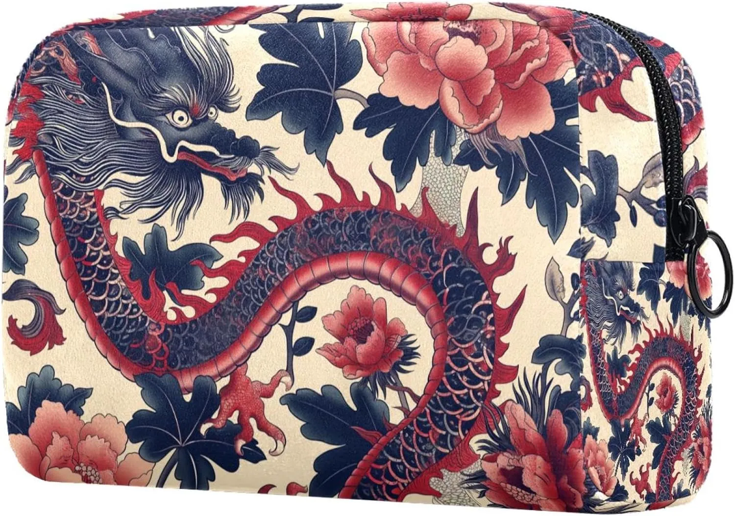 Travel Makeup Bag Vintage Flower Dragon Cosmetic Bag Brushes Storage Bag For Women Girls 7.3x3x5.1in